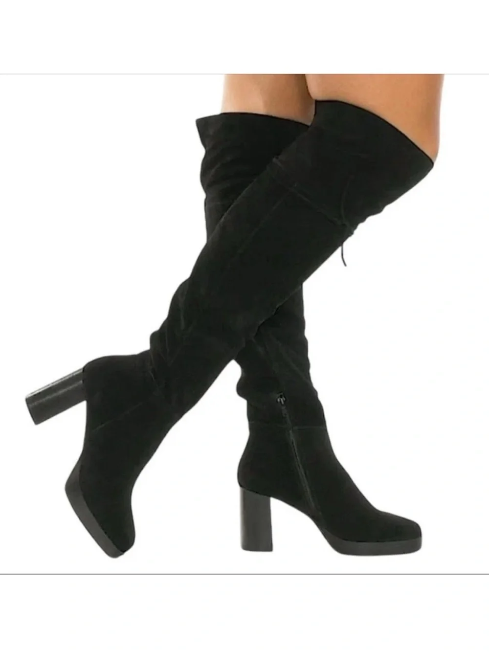 Free People Echo Platform Over The Knee Suede Boots Black 39 8.5